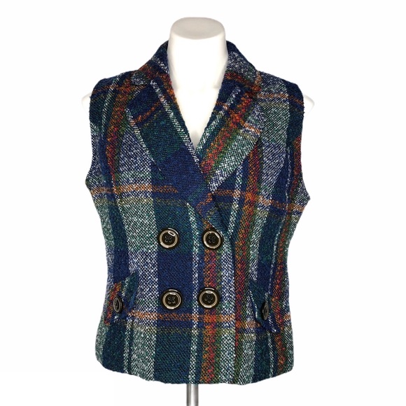 CAbi Jackets & Blazers - CAbi #908 Blue Plaid Wool Blend Dbl Breasted Vest